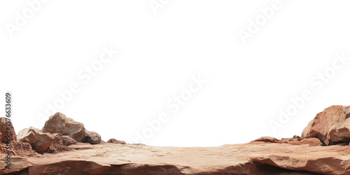 Rocky desert landscape ground level view on transparent png photo