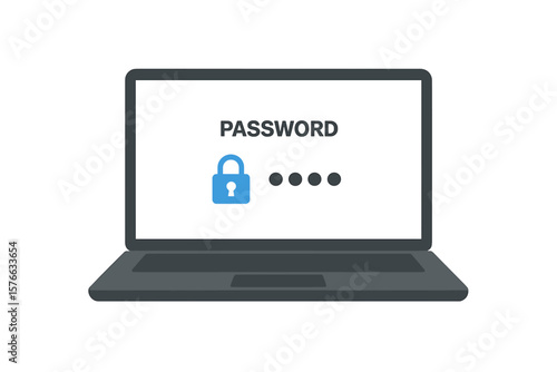 Secure Password Login Access on Laptop, Lock Icon, Account Protection, Cybersecurity Concept, Forgot Password, User Authentication, Web Banner, Template, Landing Page Design