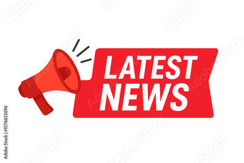 Breaking News Banner Vector, Megaphone Loudspeaker Announcement, Latest News Sign, Red Alert Badge, Newspaper Headline Template, Flyer Design, Advertising Coupon, Urgent Daily Update