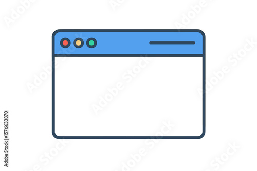 Minimalist Web Browser Window Vector Illustration. Modern Flat Design UI Template. Simple Blue and White Browser Interface. Clean Web Page Frame. Digital Technology Concept. Blank Internet Window.