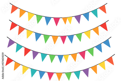 Colorful Carnival Party Pennant Banners, Set of 4. Decorative Flag Garlands for Birthday, Festival, Fair, Holiday, Outdoor Event, Celebration, Festive String, Multicolor Triangle Flags