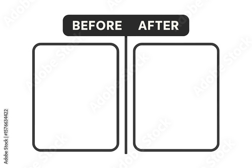 Before and After Comparison Template. Split Photo Frame Banner. Editable Vector Layout for Progress, Transformation, Makeover, Change, Results, Review. Clean Minimalist Design Background