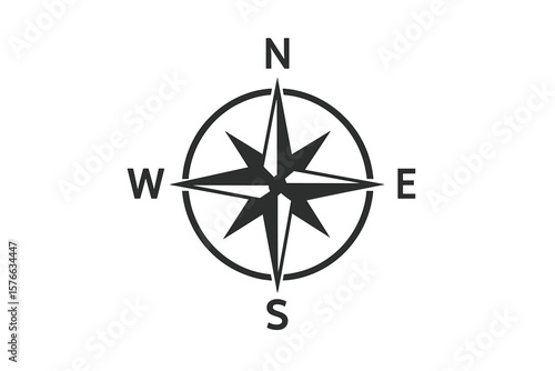 Minimalist Compass Rose Vector Icon. Simple Flat Navigation Symbol with Cardinal Directions North, South, East, West. Nautical Marine Orientation Design. Transparent Background Illustration