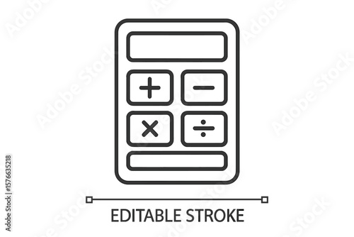 Calculator Icon Outline, Editable Stroke, Math Symbols, Addition Subtraction Multiplication Division, E-learning, Education, Web UI, Mobile App, Vector Illustration, Transparent Background