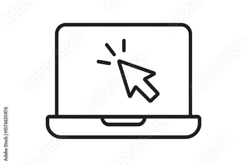 Laptop Computer Icon With Mouse Cursor Clicking On Screen, Notebook Laptop Icon, Online Services, Web Design, E-Commerce, Marketing, Digital Technology, User Interface