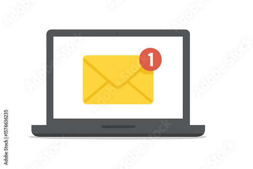 Email Notification Icon on Laptop Screen. New Message Alert. Envelope with Notification Badge. Digital Communication Symbol. Online Messaging. Vector Illustration for Web and App Design.