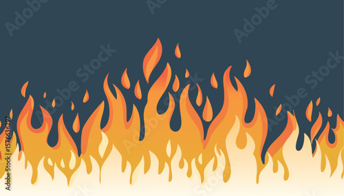 Flames in fiery orange and yellow colors, burning and rising against a dark background. This image is perfect for conveying concepts of energy, danger, or intensity