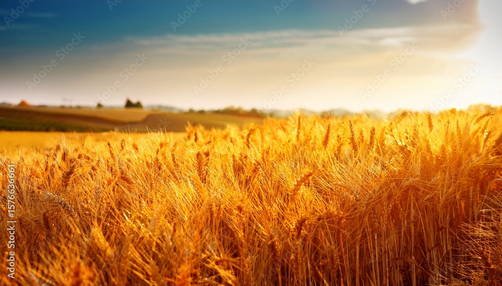 Obraz premium golden grain field bright photography golden orange harvest and agriculture with copy space