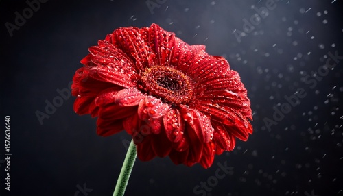 red flower with water drops on a dark background