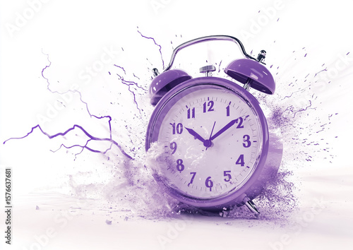3D Purple Alarm Clock with Lightning Bolts