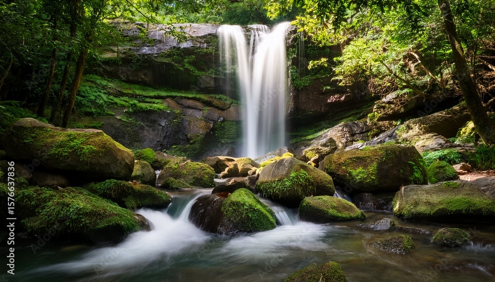 a serene waterfall surrounded by vibrant flowers and glowing butterflies in a lush forest a serene waterfall surrounded by vibrant flowers and glowing butterflies in a lush forest