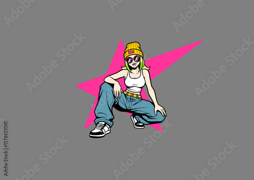 the girl with Y2k style, Y2k character, 2000s Y2k design, Y2k clothing