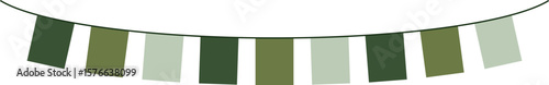 Bunting Banner with Rectangle Shape Flags - Decorative bunting banner in shades of green hung on a thin string