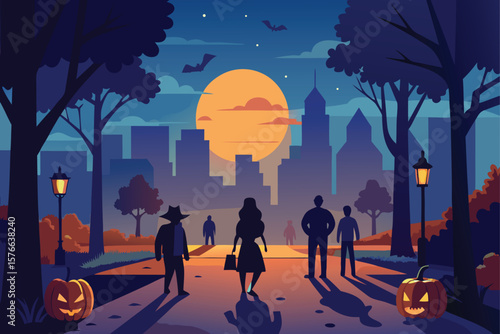 halloween night in city park with jack o  lantern (1).eps