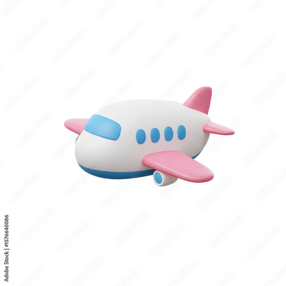 Fototapeta premium Cartoon airplane soaring blue pink and white
