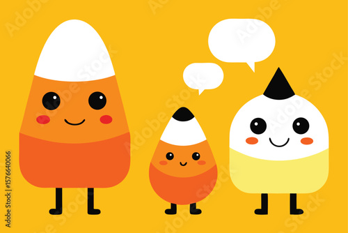 smiling candy corn family with costumes and speec (1).eps