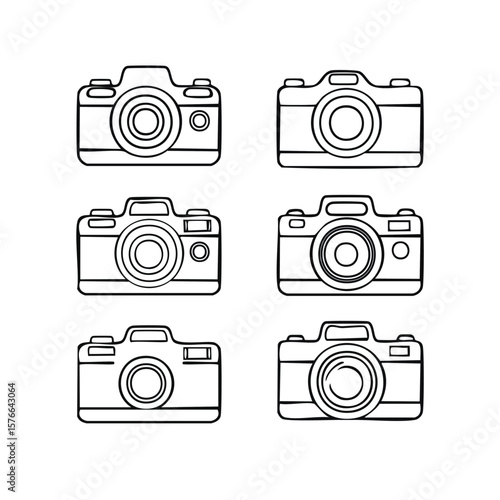 Six black outline camera icons arranged in two columns on white background photography