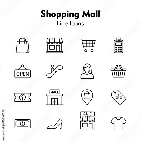 Shopping icons set on white: a vector illustration of e-commerce symbols including bag, cart, gift, and sale