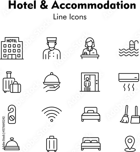 Hotel and Accommodation Line Icons