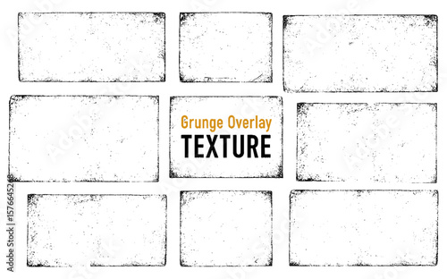 Grunge Texture Overlay: An artistic array of textured rectangles, each showcasing a unique grunge overlay pattern, offering versatility for digital designs.