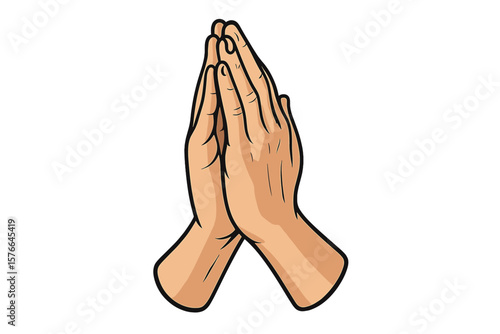 Praying hands vector illustration. Symbol of faith, hope, and prayer. Religious worship and spirituality concept. Christian or Catholic plea gesture. Gratitude and thanks.