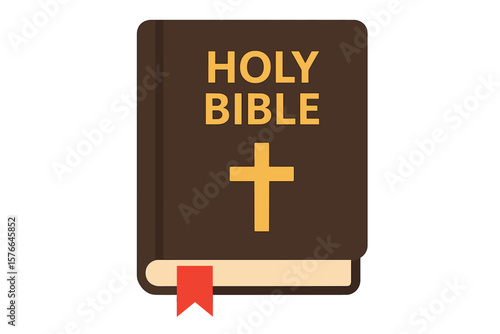 Holy Bible Book Cover Vector Illustration. Flat Design Sacred Christian Book Icon. Religious Scripture, Word of God, Faith Symbol, Cross Emblem, Spiritual Reading, Christianity Concept
