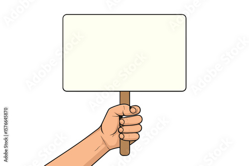 Protest Hand Holding Blank Placard. Demonstration Banner. Activism, Political Revolution, Social Movement, Street Rally, Empty Sign, Billboard, Campaign, Message Space, Urban Protest Concept