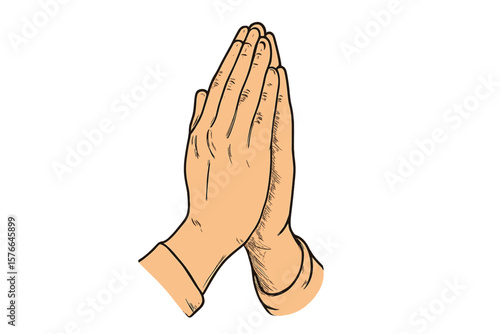 Praying Hands Gesture. Folded Human Hands in Prayer, Clasped Palms, Namaste Mudra, Welcome Greeting, Spiritual Faith, Religious Devotion, Hope, Trust, Christianity, Appeal to Heaven
