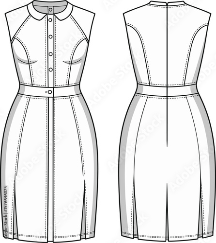 Women's Cropped Blouse CAD Drawing Flat Vector Fashion Template with Voluminous Sleeves and Button Front.