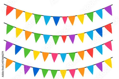 Colorful Carnival Flag Garlands Set, Decorative Party Pennants for Birthday, Festival, Fair, Holiday, Celebration, Event, Multicolor Bunting Banner, Festive Background, Four Rows