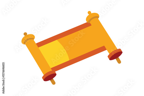 Torah Scroll Unfurled With Golden Handles In Cartoon