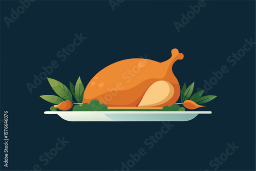  golden roast turkey illustration on platter with .eps