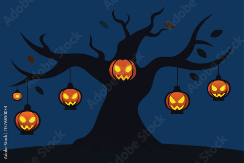  paper lanterns hanging from spooky tree with glow (1).eps
