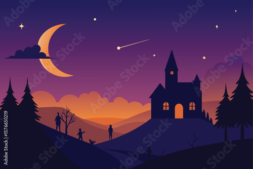  peaceful halloween night illustration with silhou.eps