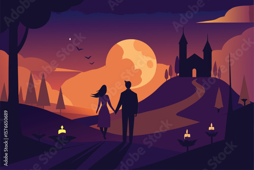  romantic halloween night couple holding hands nea.eps