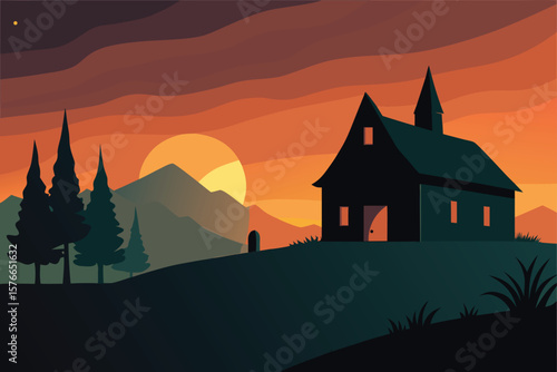  spooky countryside under halloween sky with haunt.eps