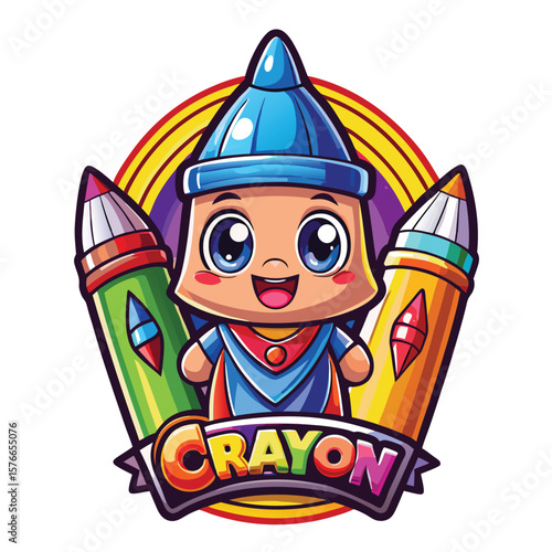 Cartoon crayon character with pencils
