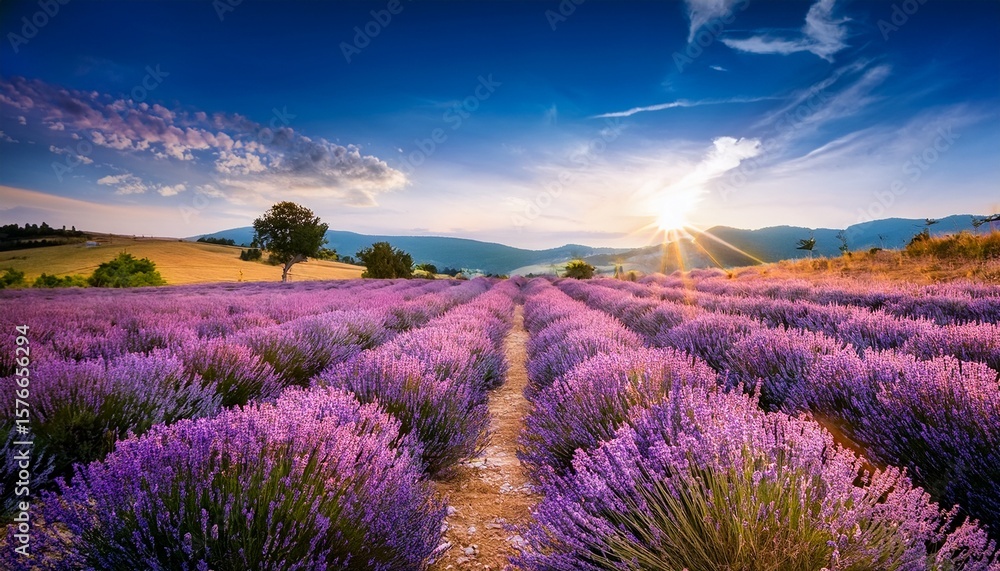 Obraz premium beautiful field of vibrant purple lavender plants in full bloom creating a serene and fragrant landscape
