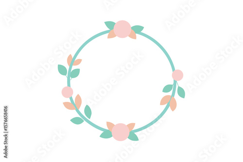 Pre Made Pastel Flower Circle Frame In Vector Style