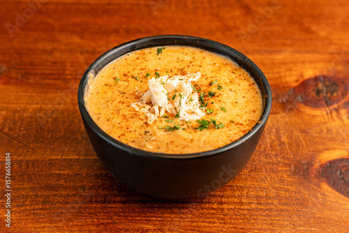 Lobster bisque in a small bowl