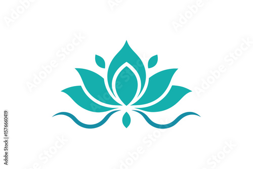 Decorative Lotus Logo In Turquoise With Leafy Base