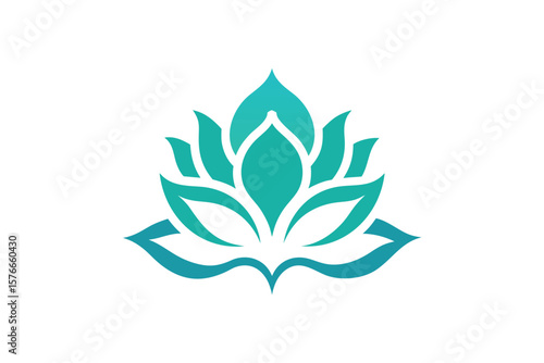 Decorative Lotus Logo In Turquoise With Leafy Base