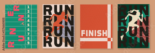 Modern abstract running poster with bold colors and athletic silhouettes. Perfect for fitness campaigns, posters, and social media visuals.