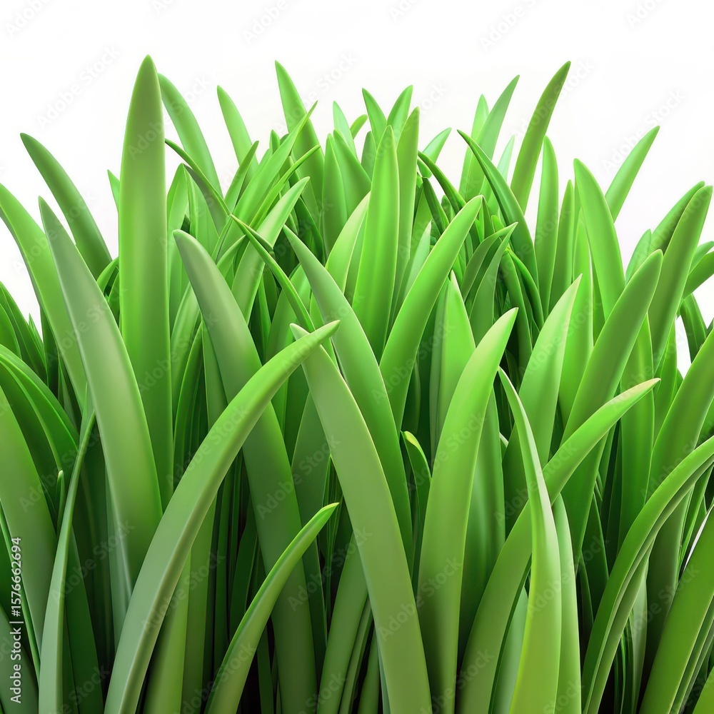Fototapeta premium Lush green grass blades growing in a dense clump isolated on white background