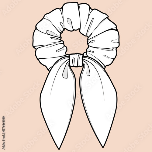 HAIR TIE SCRUNCHIE. VECTOR WITH COLOR-WAYS AND BLACK-WHITE SKETCH.