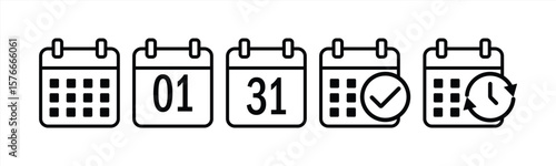 Calendar icon set. calendar planner icons for app, website, Ui. reminder organizer event signs. business plan schedule. vector symbol on transparent background