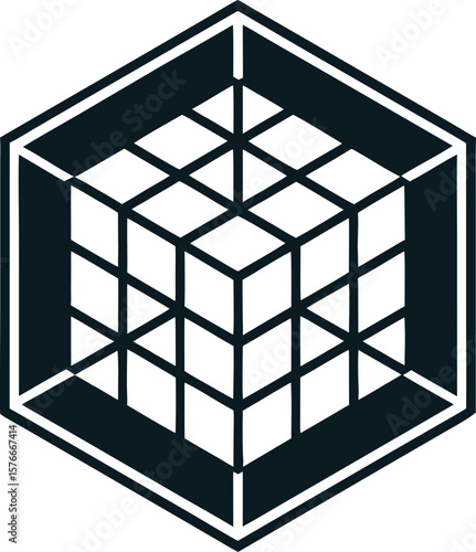 Isometric cube grid line pattern, 3D abstract background with white background.