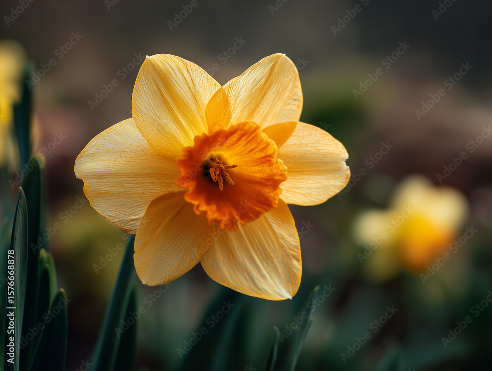 Fototapeta premium Close-Up of a Bright Yellow Daffodil Bloom in Spring Light