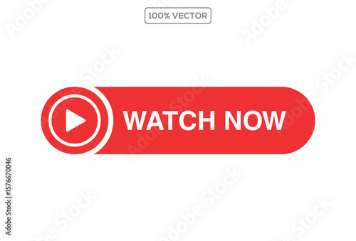 Watch Now video button or icon in vector format. Ideal for streaming platforms, YouTube thumbnails, video previews template vector 02