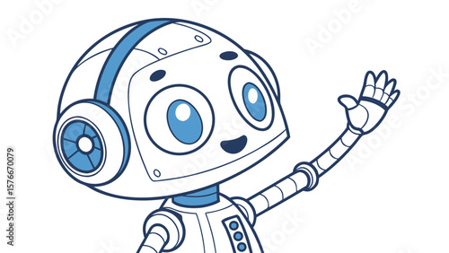 Cute cartoon robot character waving hand vector illustration ai technology robotics artificial intelligence  100